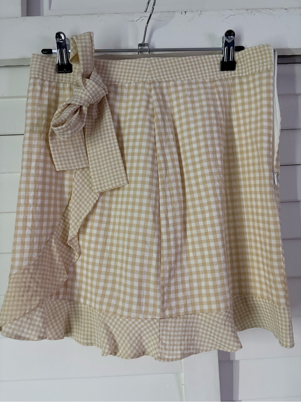 Grace Beige and White Gingham Tie-Waist Skater Skirt